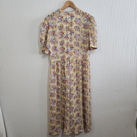 Vintage Leslie Fay Yellow Floral Prairie Cottagecore Midi Dress Size 18 (XL Fit) - Picture 3 of 16